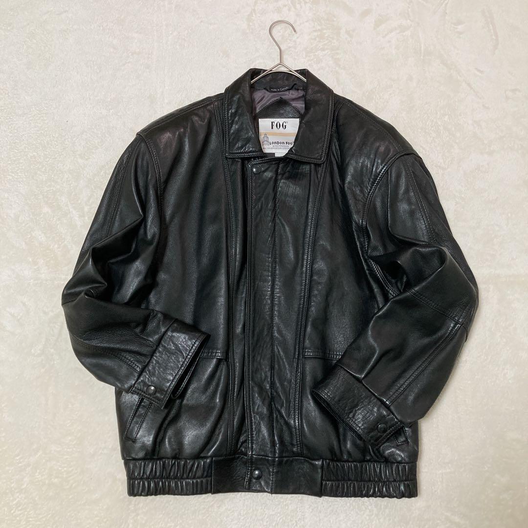 【美品】LONDON FOG ロンドンフォグ 短丈 レザーブルゾン カナダ製 黒