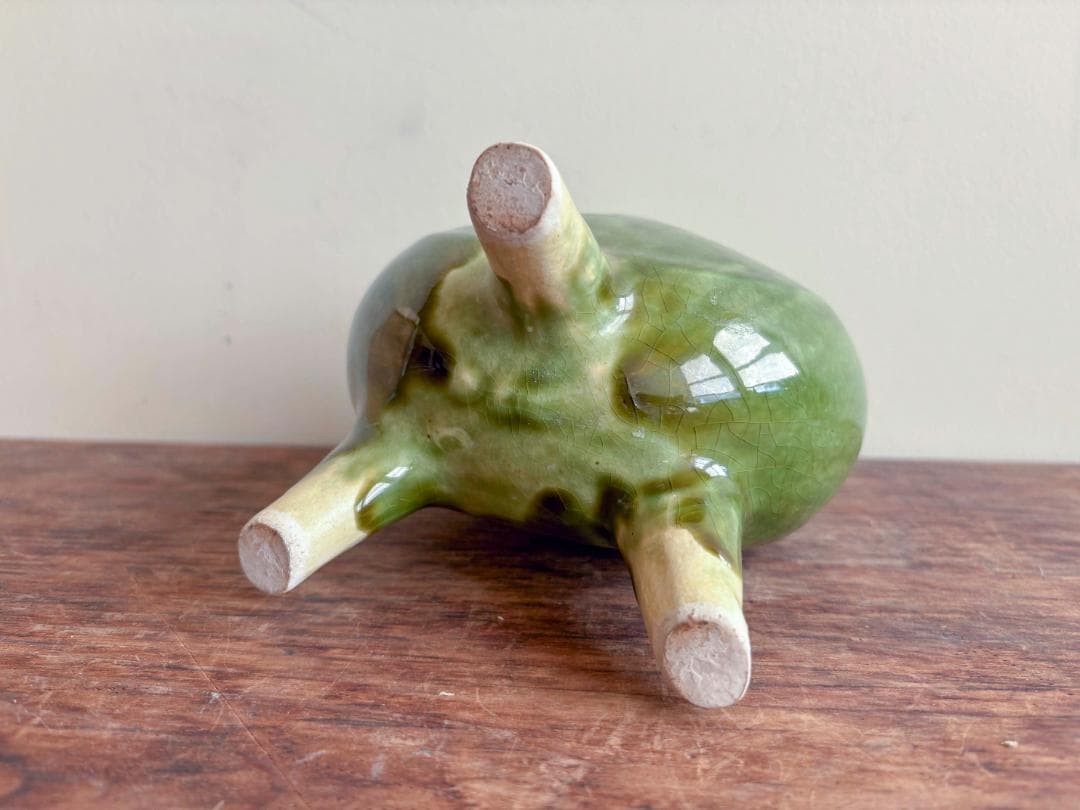 舩木研児 緑釉 三脚花生 共箱付 無傷 希少 民藝 バーナードリーチ