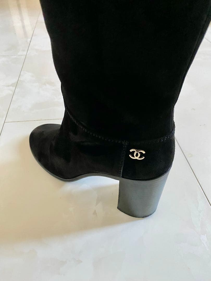 美品 シャネル ブラック ショート ブーツ 黒 38 24.5cm CHANEL