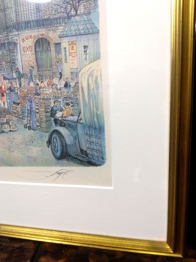 リトグラフ ロルフ・ラフルスキー 「レ・アレ市場」 フランス 直筆