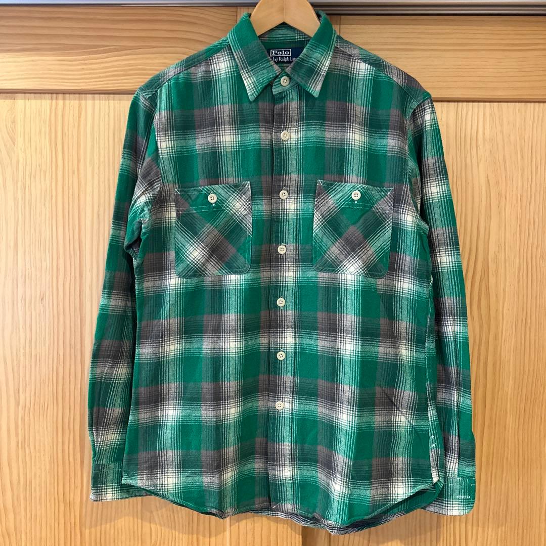 90s ポロラルフローレン ネルシャツ オンブレシャツ チェックシャツ M