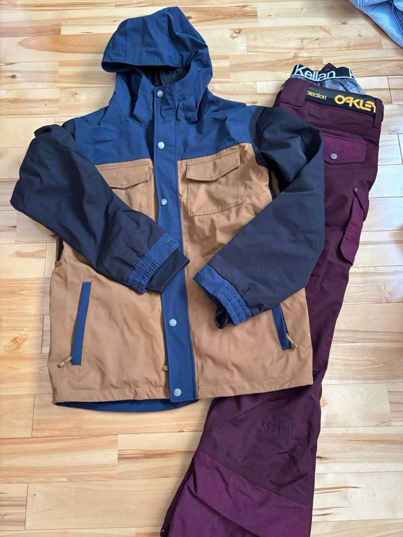 スノーボードウェア フード付き ブラウン/ネイビー