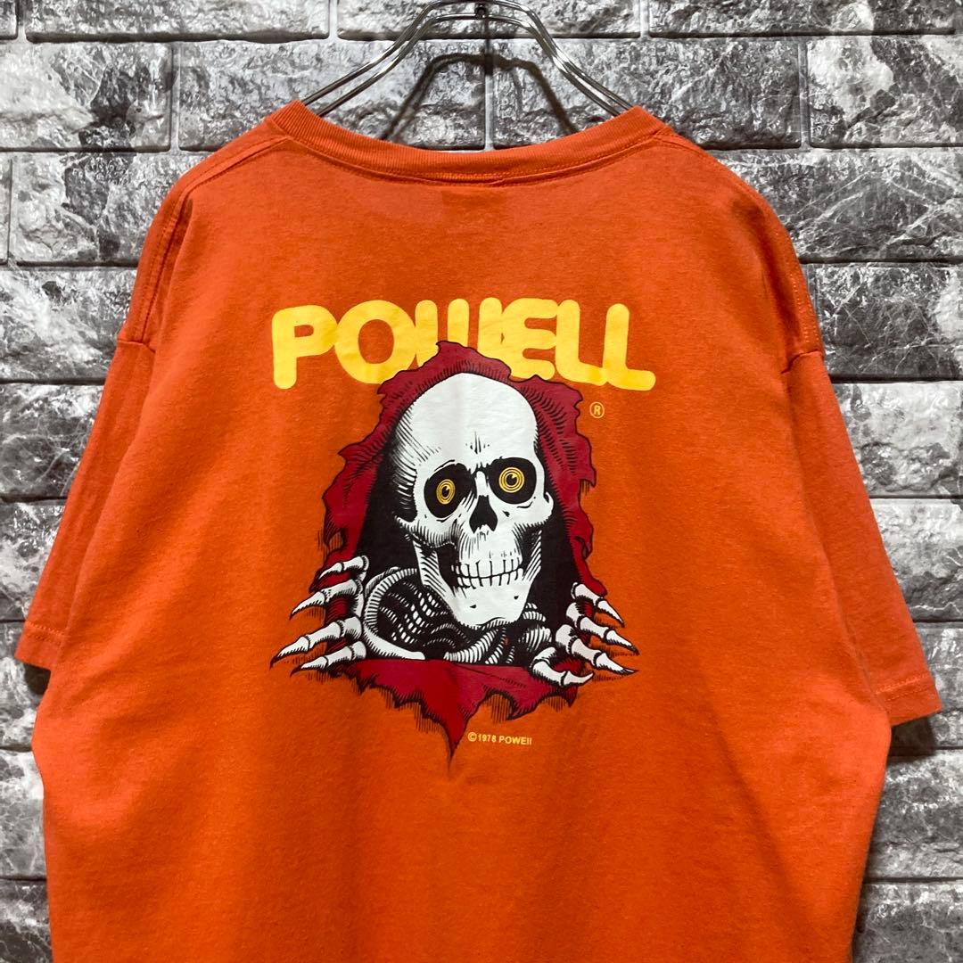 希少 POWELL Tシャツ オレンジ パウエルペラルタ スカル のぞき 覗き