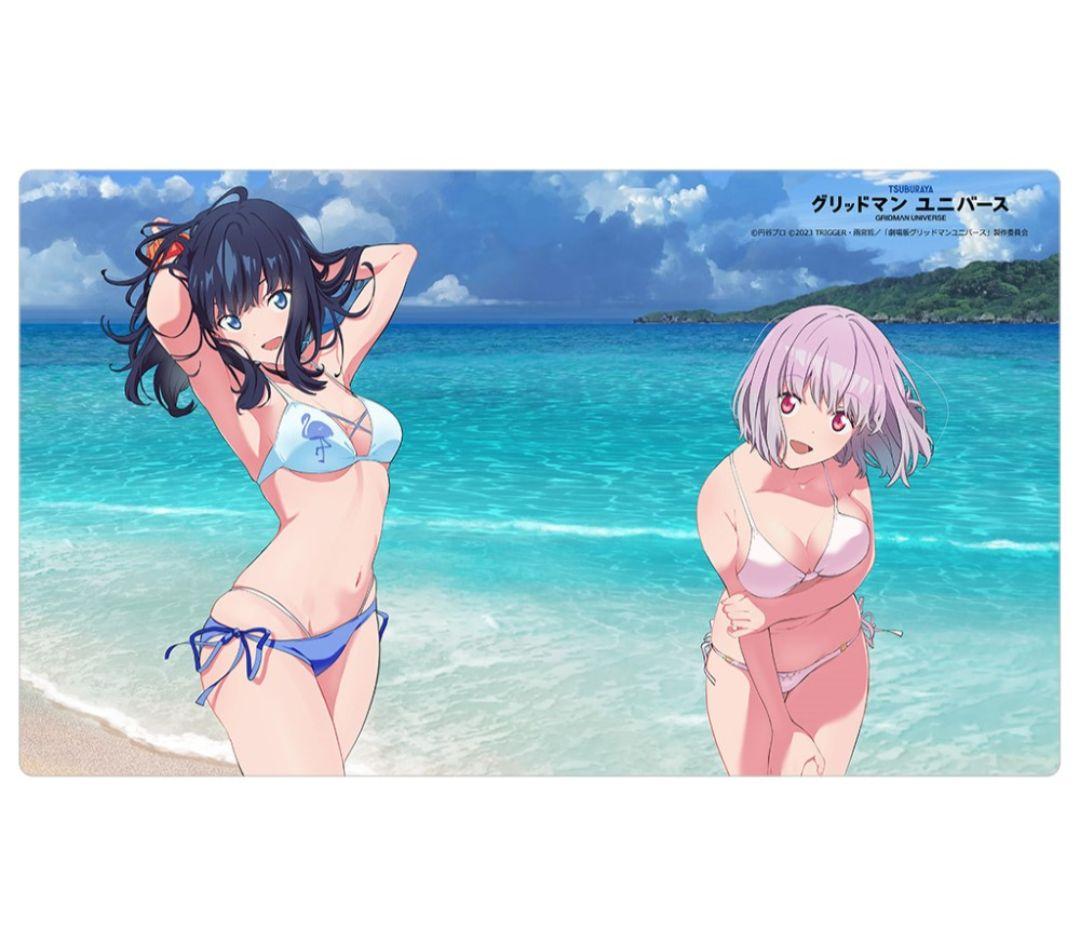 グリットマンユニバース 六花&アカネ 水着 ラバーマット グリッドマン ユニバース 描き下ろし 額装高精細アート 宝多六花＆新条