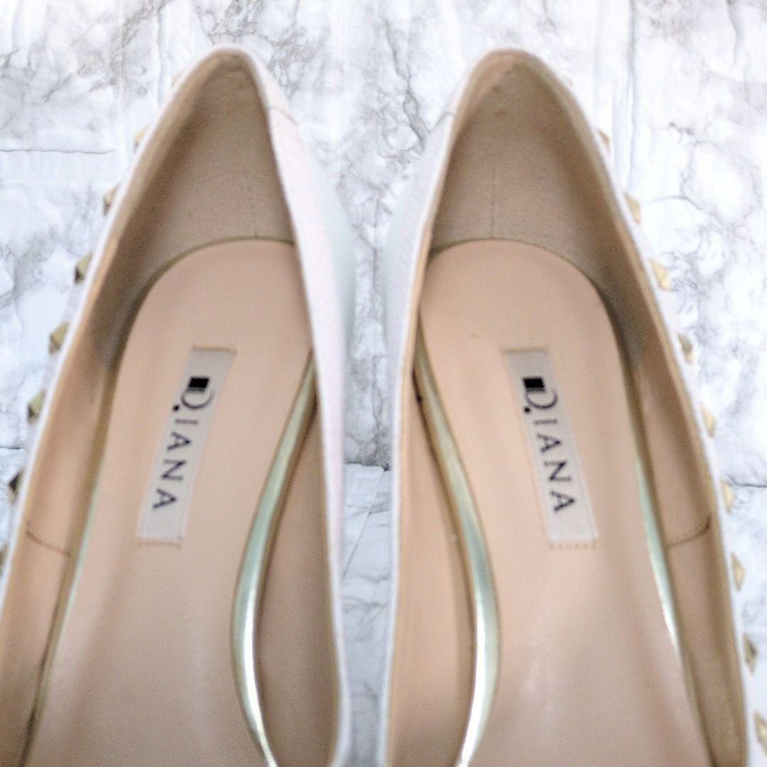 DIANA パンプス スタッズ ホワイト ハイヒール ピンヒール レザー 本革