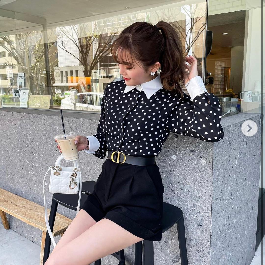 【ameri】シェリエshellerドットシャツオールインワン