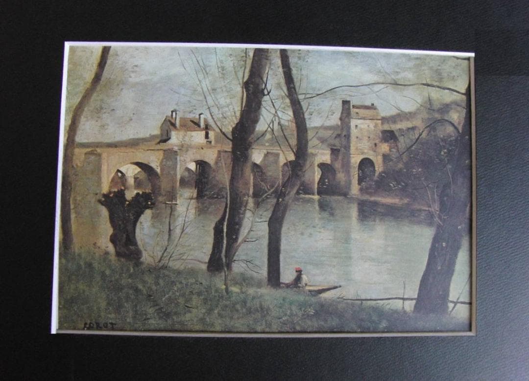 ジャン＝バティスト・カミーユ・コロー、【マントの橋】、希少な額装用画集より