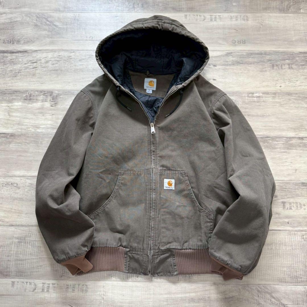 希少カーハートアクティブジャケットリップストップL古着短丈オリーブブラウン