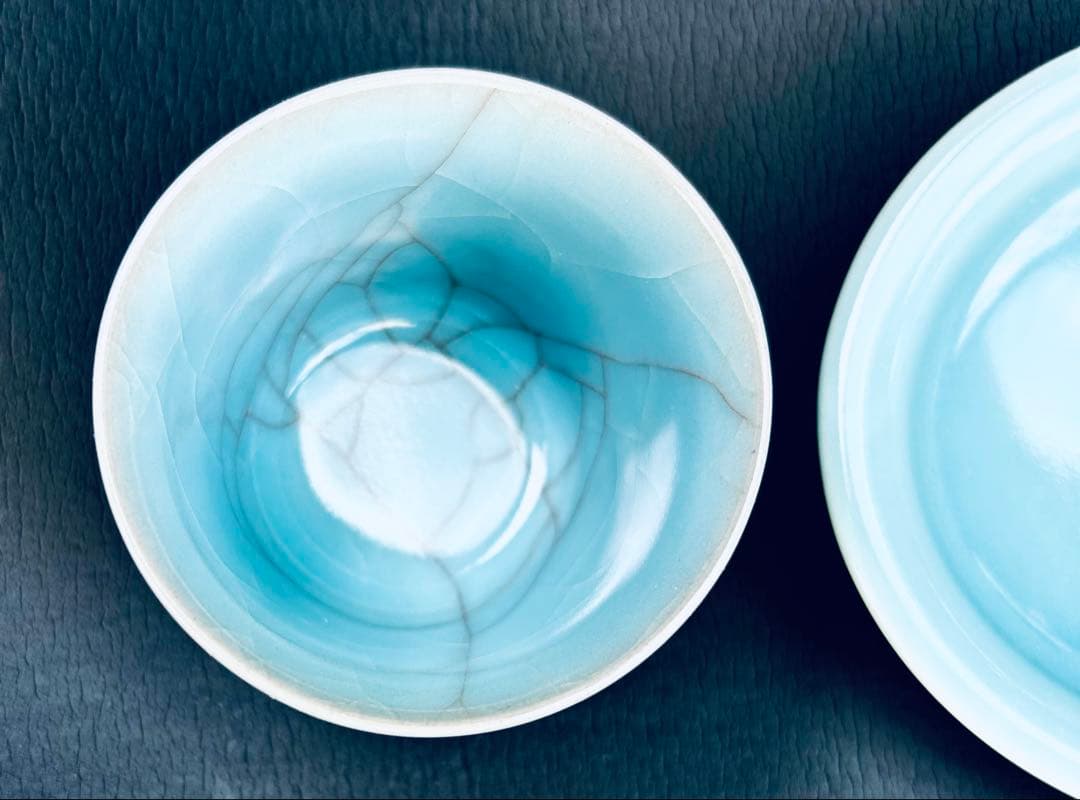 人間国宝 鈴木三成作 青瓷「氷裂」「淀青」 2点セット