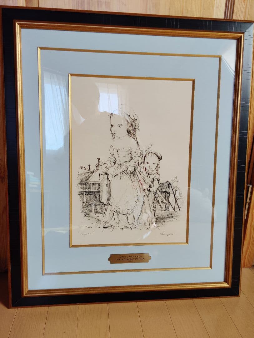 藤田嗣治　レオナルド藤田　版画　約73✕62✕3センチ　ガラス額入り