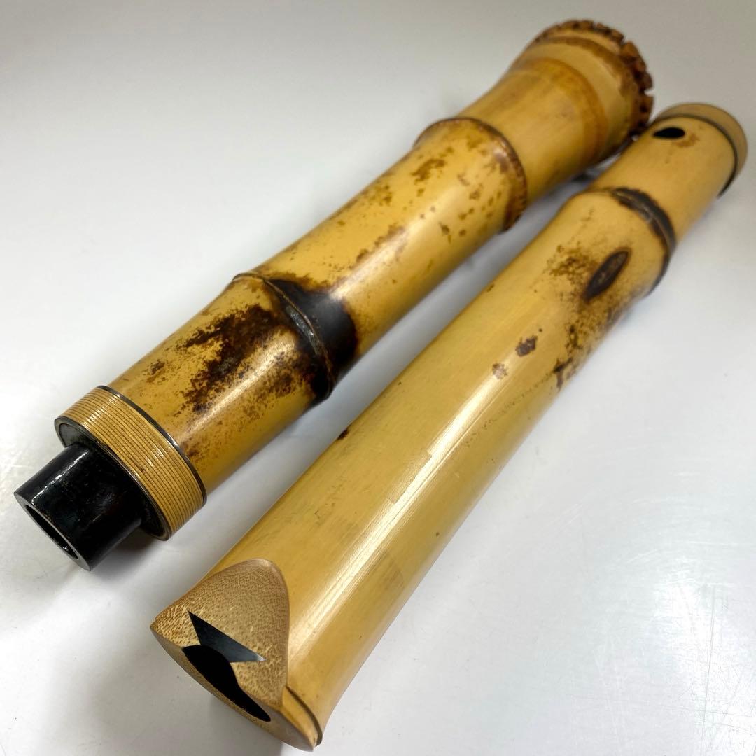 都山流　一翠　中継銀三線尺八　味のある一品全長48㎝トヒチ東な7-0415☆2F