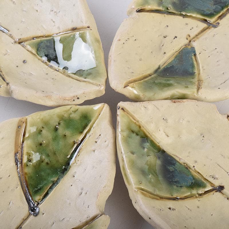 北大路魯山人作 織部焼 木之葉皿 五客 共箱 U R8974