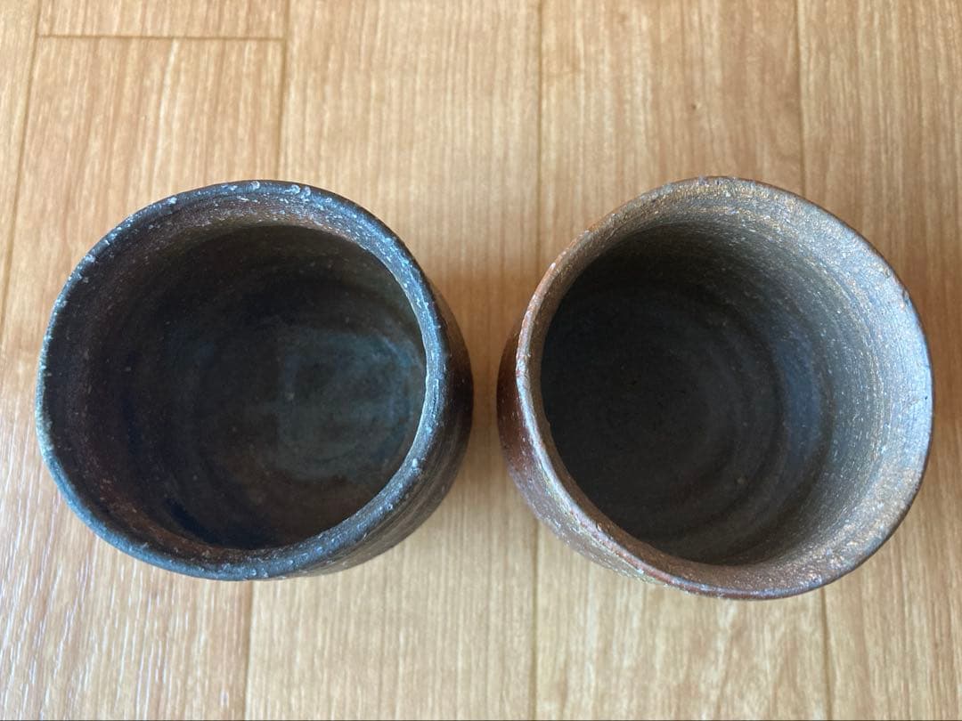 【お値下げしました】陶芸家　備前　荻野雅也　湯呑み 2個セット 木箱付き