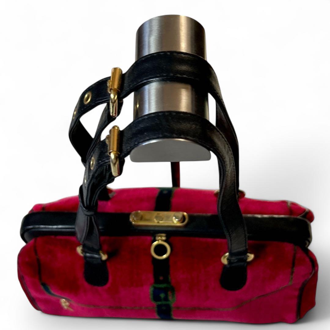 ロベルタディカメリーノ 口金 ベルベット 赤 ハンドバッグ ロゴ がま口