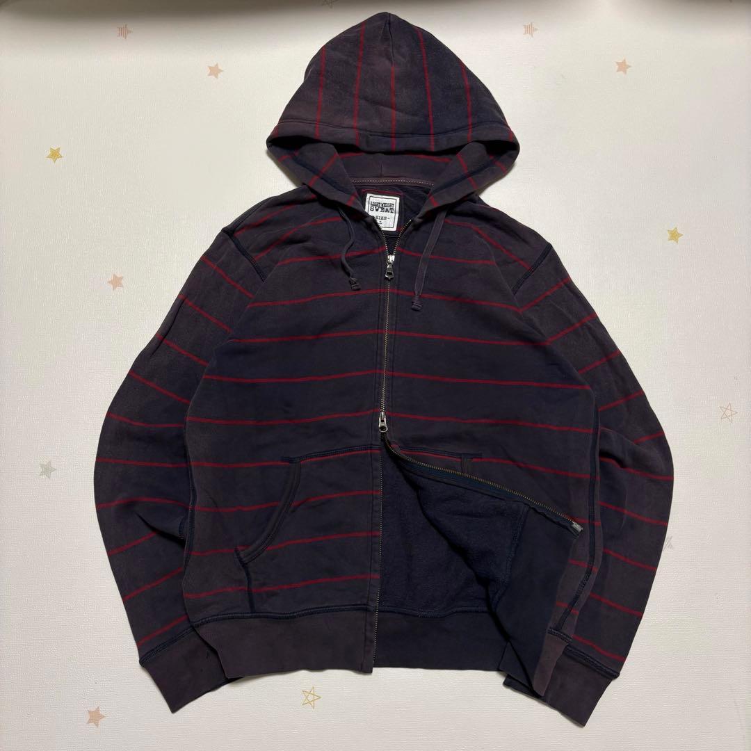 90s old uniqlo ダブルジップパーカー ボーダー 鬼フェード y2k - メルカリ