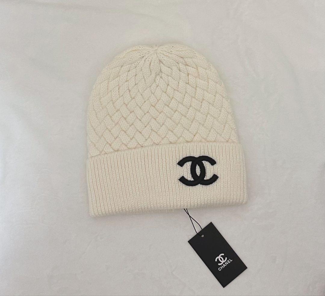 CHANEL アイボリー 編み込みビーニー 新品タグ付き