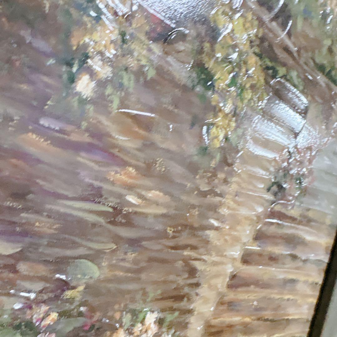 美品】ロンゴ『パティオガーデン 階段と花壇』風景画 額装 大型 縦76