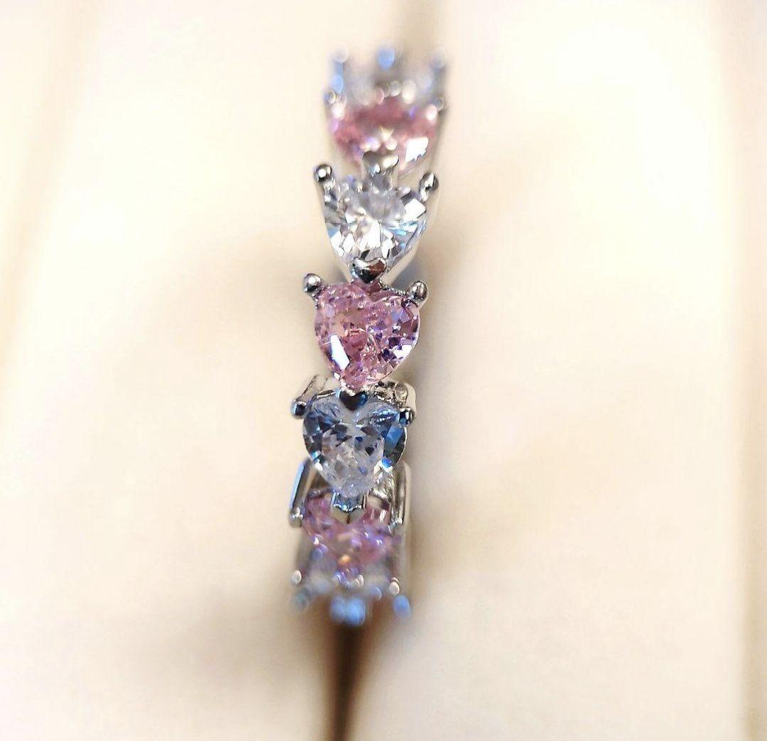 2351 高級 sona ダイヤモンド フルエタニティ リング ピンク ハート