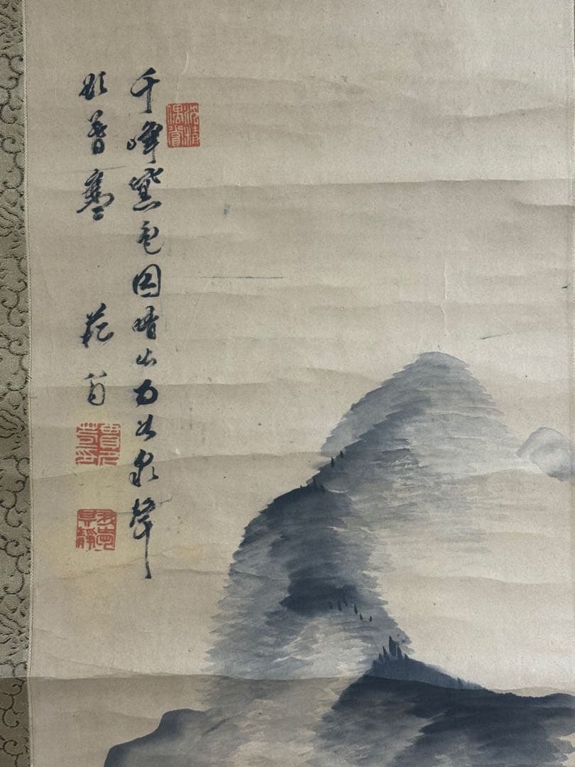 東艶斎花翁？ 紙本肉筆 水墨山水 海堂蔵記載箱付 掛軸 送料込み260118