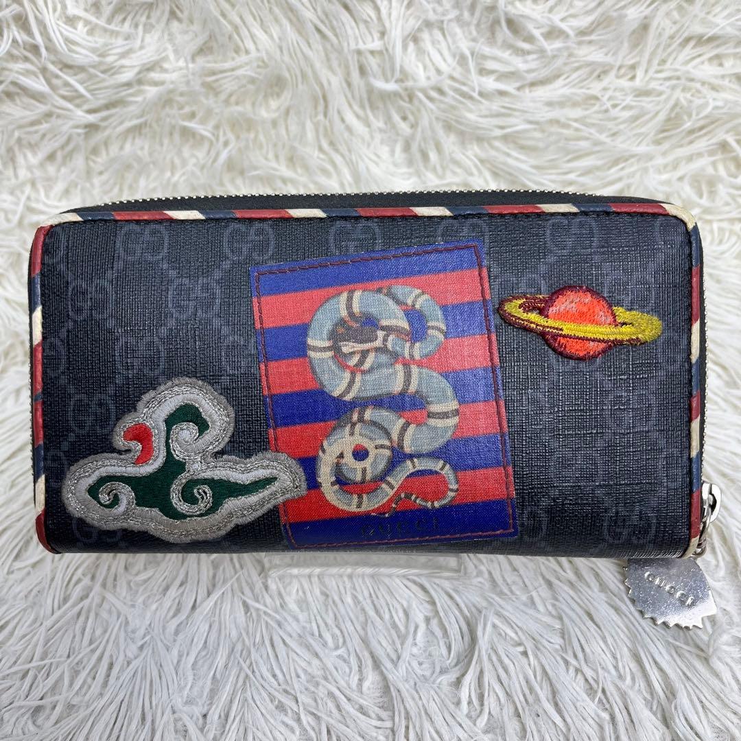 美品】グッチ 長財布 ラウンド ナイトクーリエ GGスプリーム ワッペン