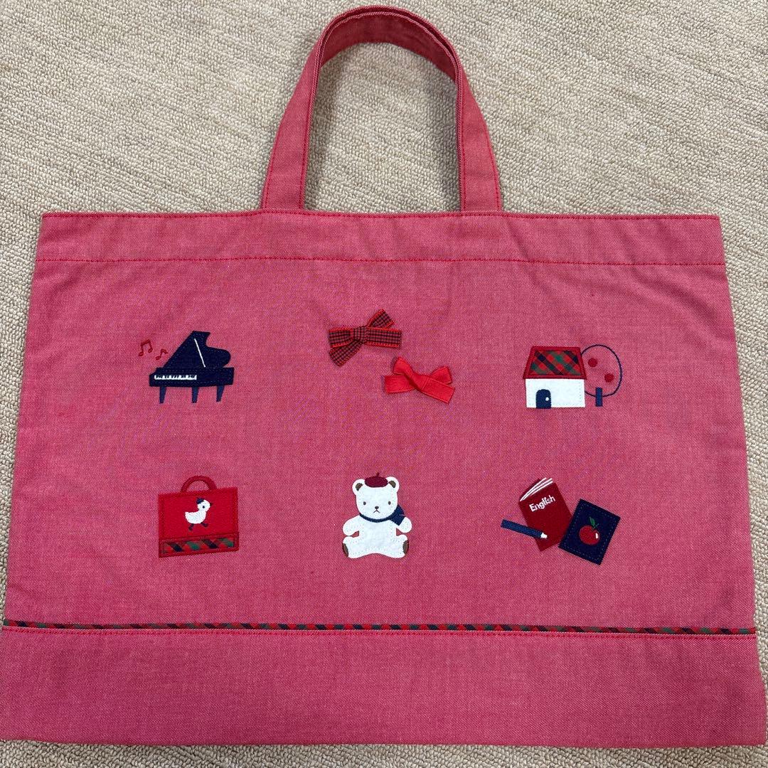 familiarファミリア 赤デニム レッスンバッグ デニムバッグ - メルカリ