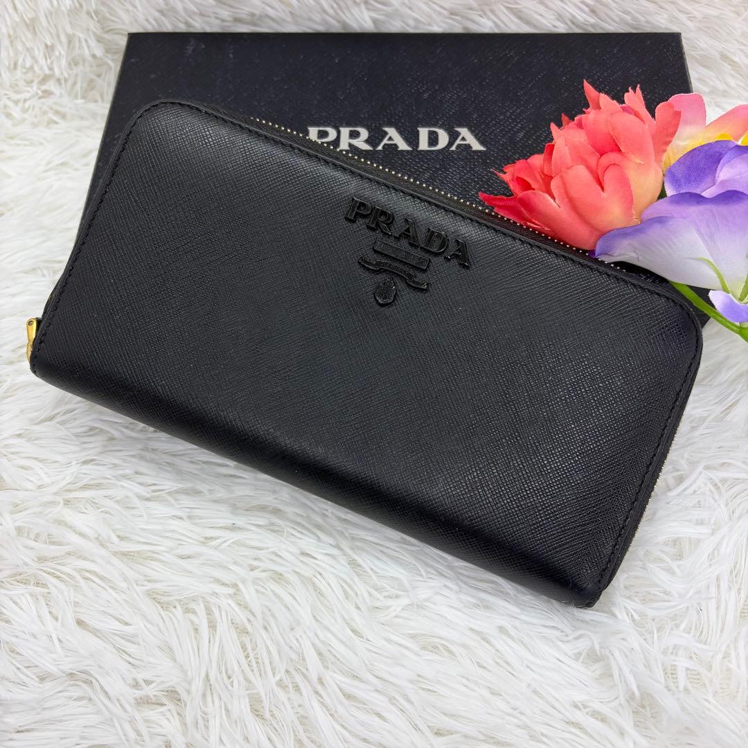 極美品✨プラダ 長財布 ラウンドファスナー シャイン サフィアーノ