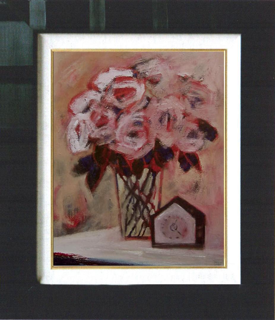 油絵 菅家令子 絵 絵画 インテリア 額付(黒) uF6-112502 花 ばら