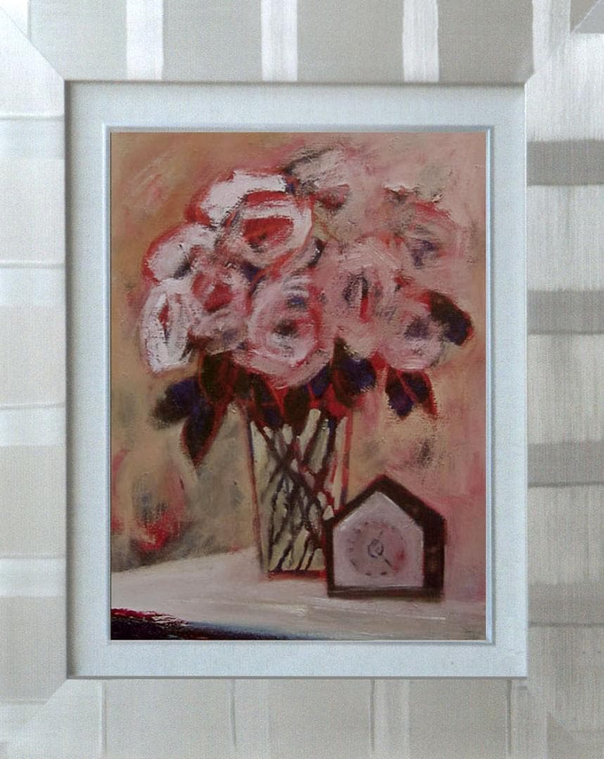 油絵 菅家令子 絵 絵画 インテリア 額付(黒) uF6-112502 花 ばら 絵画