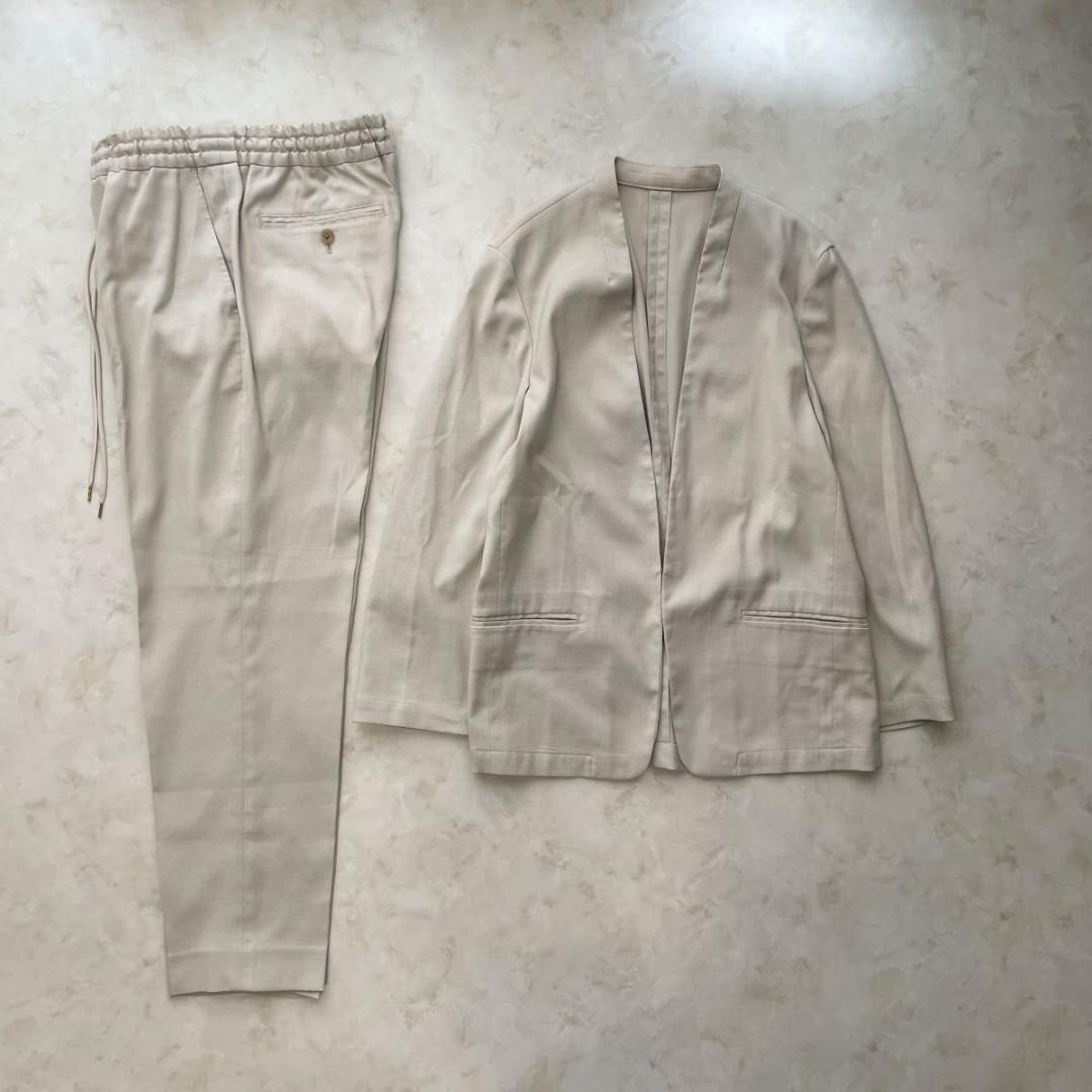 BY　洗える オックスフォードカラーレスジャケット　パンツ　セット　スーツ　M