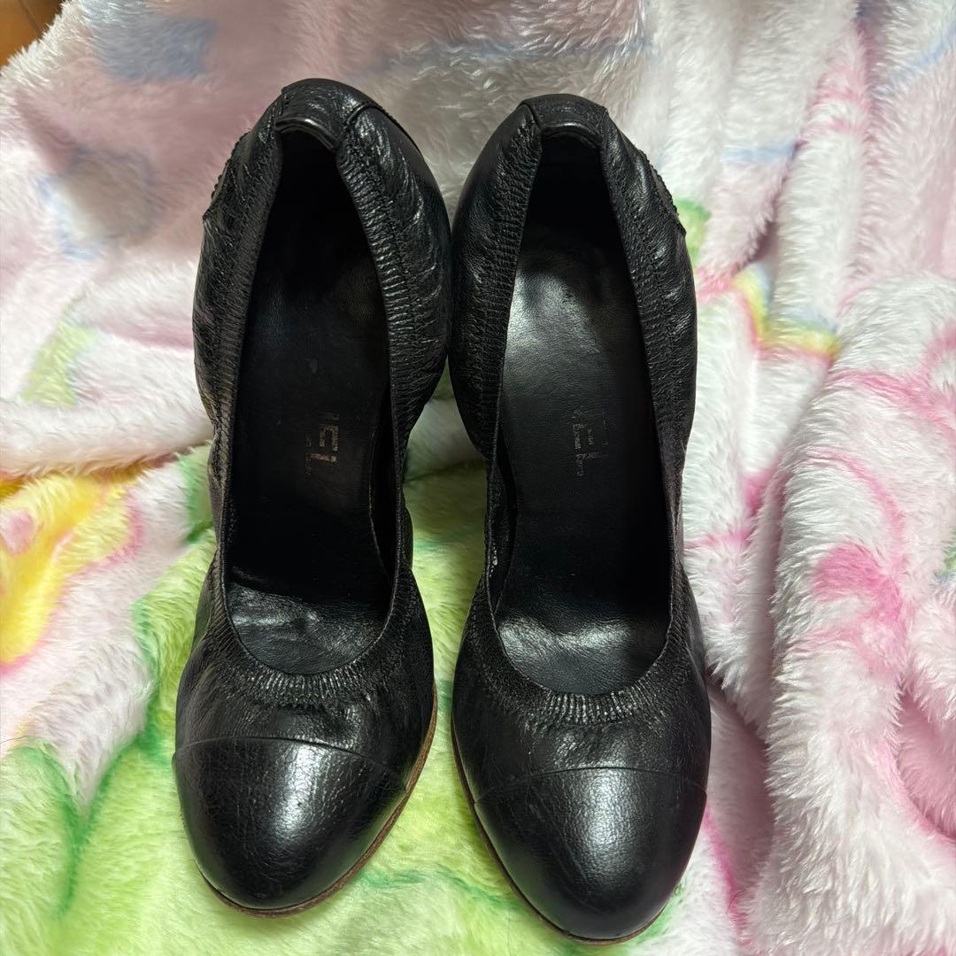 本物)CHANEL シャネル　ブラックレザー ハイヒール・パンプス