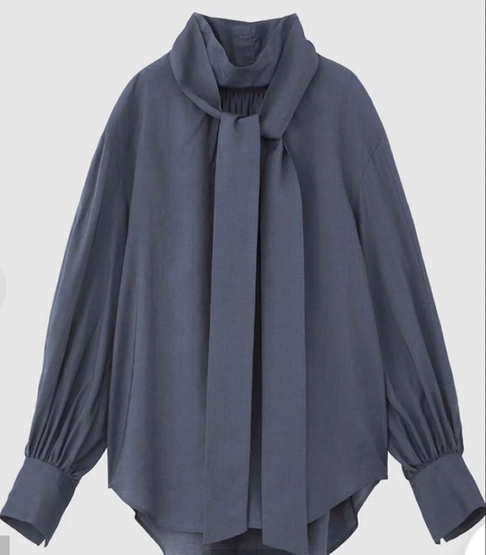 未使用品✨ロペ シルク混ハイネック ボウタイブラウス 2way NALYA 紺