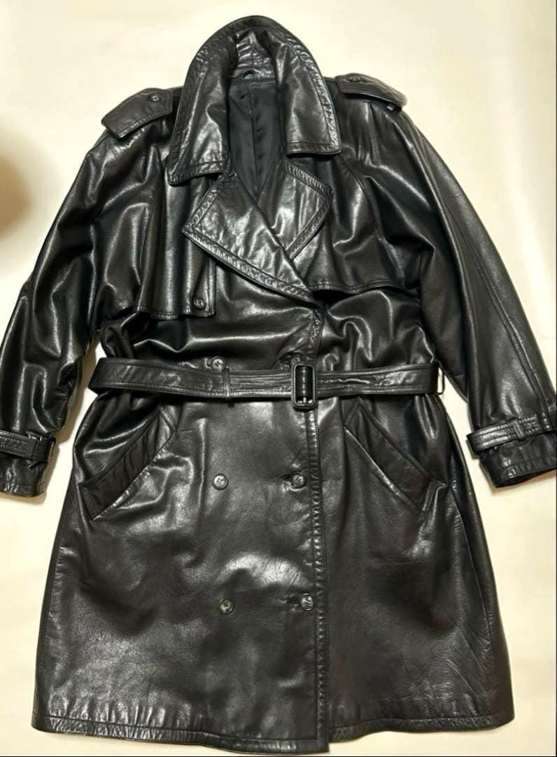 vintage牛革オールレザー ダブル トレンチコート ブラック ロング ベルト 楽天市場】レザーコート トレンチコート ロング丈 革 ロングコート 革