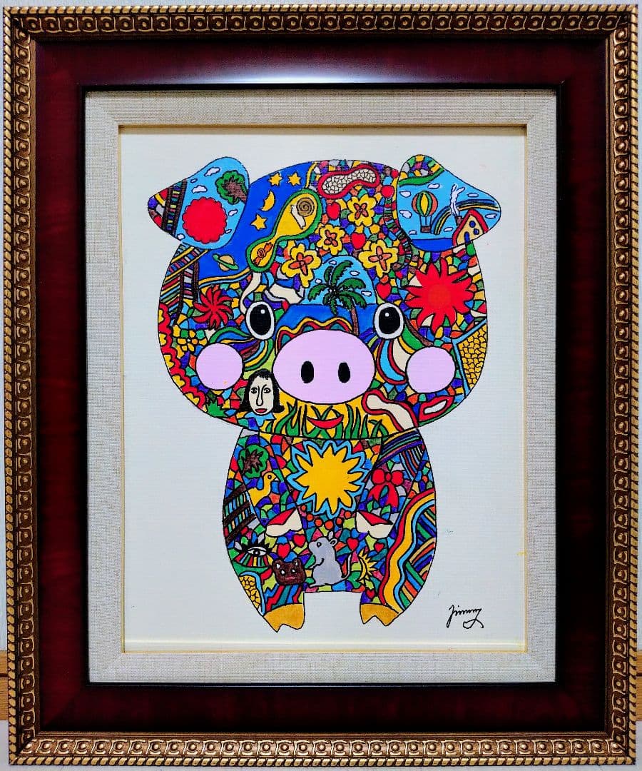 F6号】ジミー大西【Pig】手描き作品/表裏サイン/油彩/アクリル/絵画
