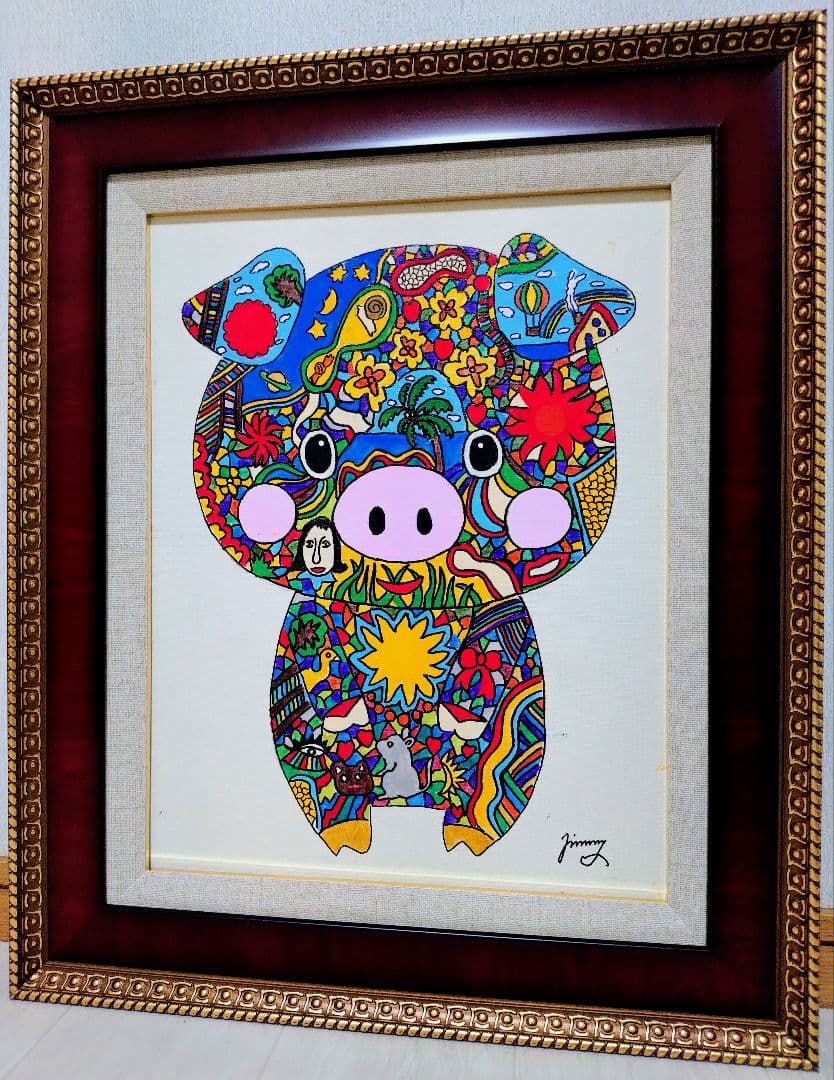 F6号】ジミー大西【Pig】手描き作品/表裏サイン/油彩/アクリル/絵画