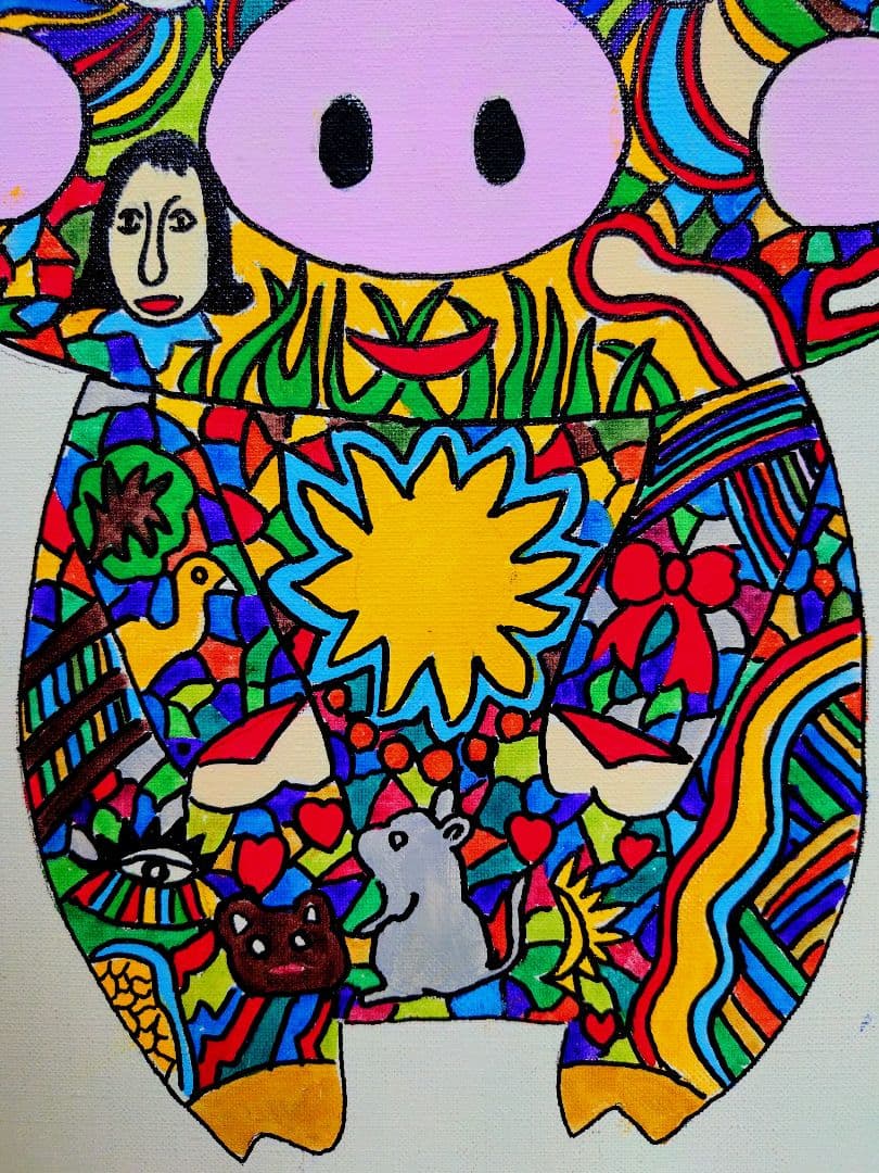 F6号】ジミー大西【Pig】手描き作品/表裏サイン/油彩/アクリル/絵画