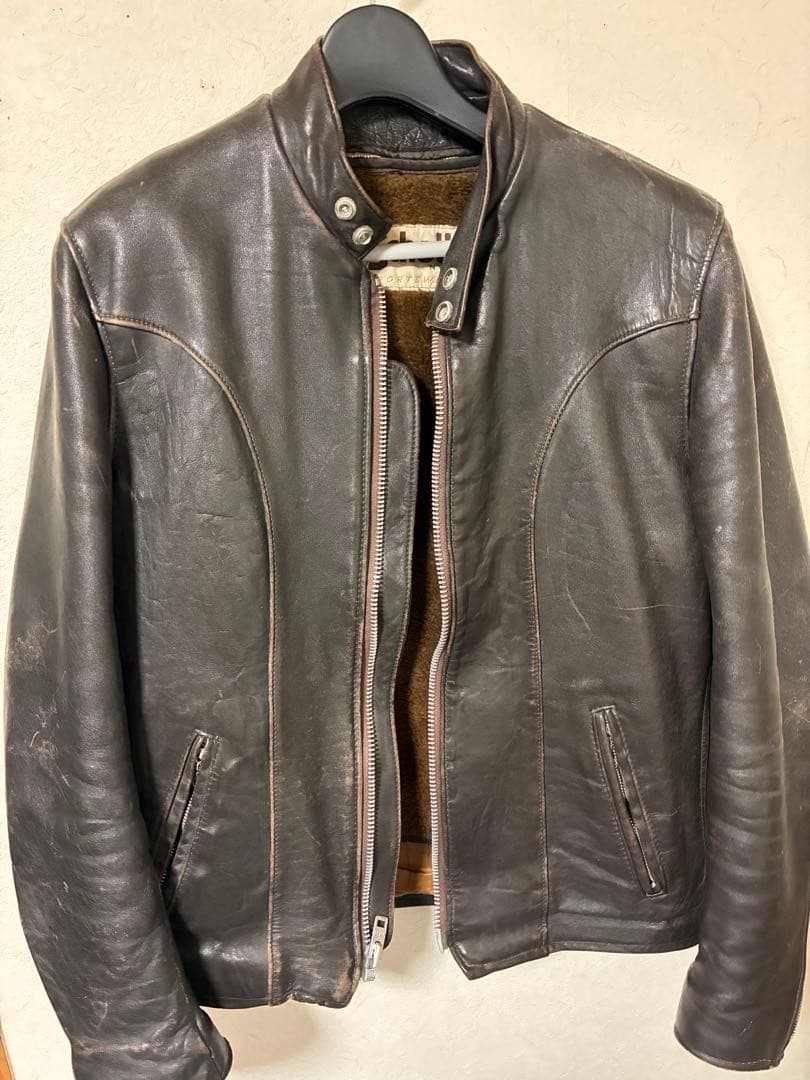 ぱ*様 Schott USA製シングルライダースジャケット SPORTSWEAR USA製 SCHOTT シングル ライダース レザージャケット ブラック 34