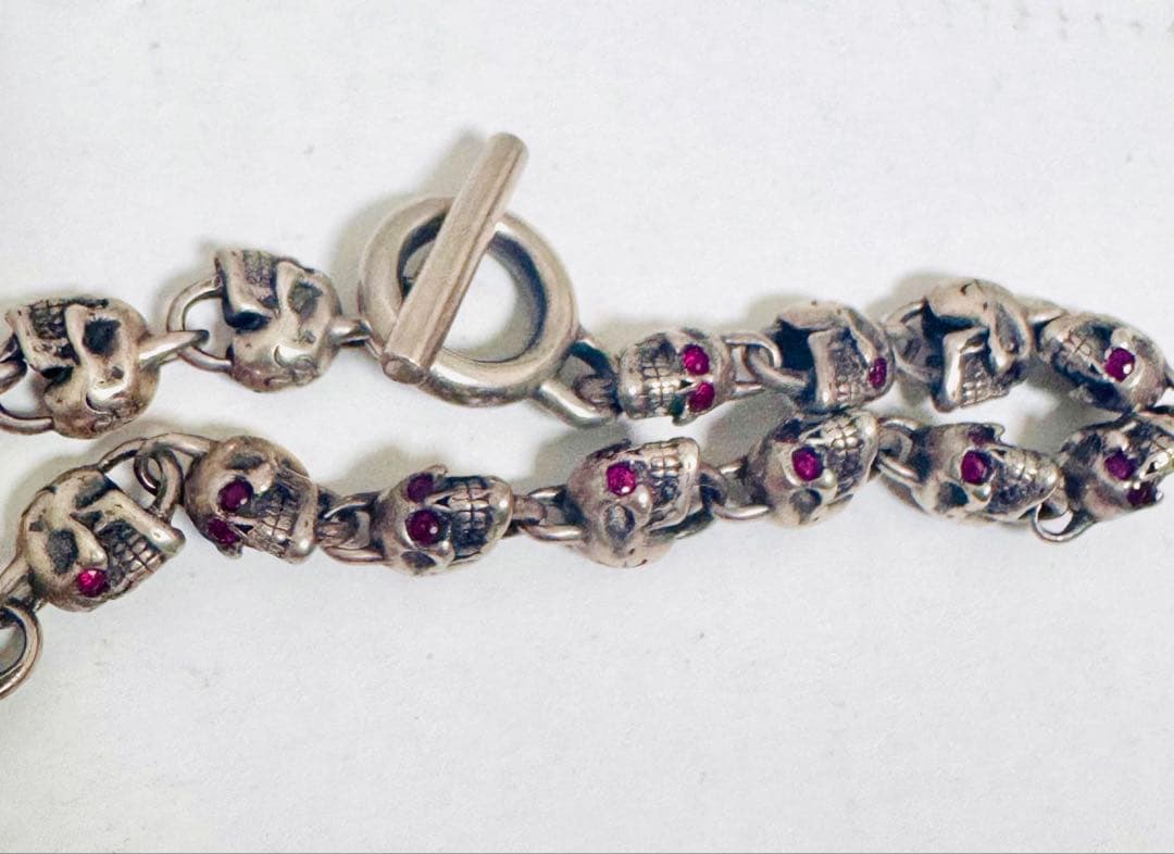 42万円購入 天然ルビー ロックンライド スカルブレスレット シルバー