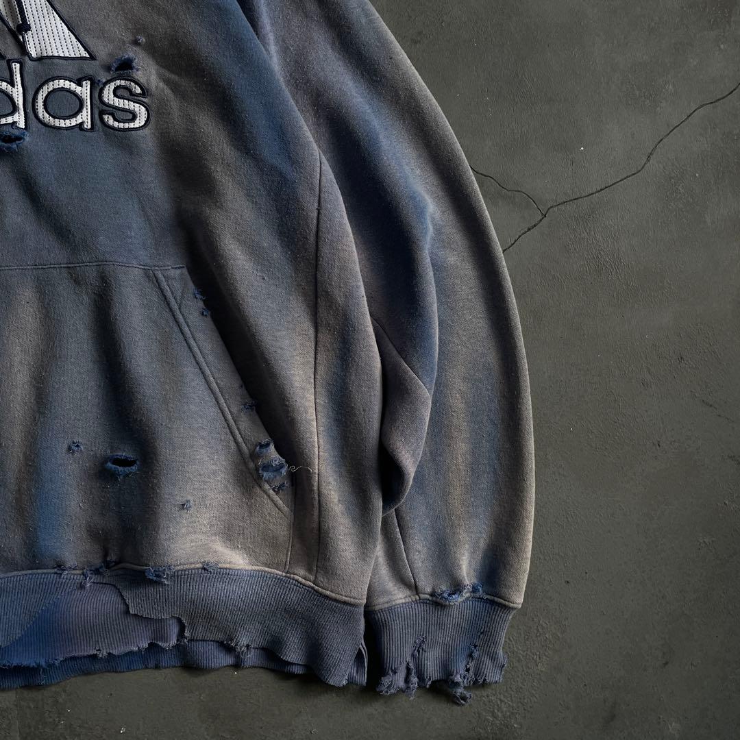 00's “broken”2XO”フェード“ターコイズブルー“襤褸 hoodie