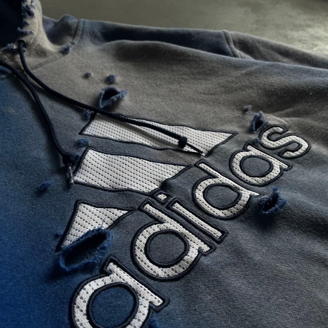 00's “broken”2XO”フェード“ターコイズブルー“襤褸 hoodie