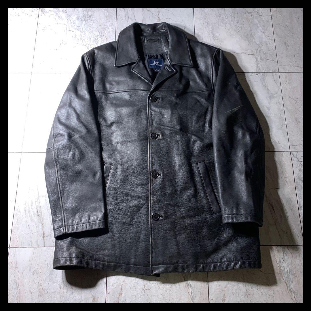 00s Brooks Brothers シボ革 レザー カーコート 黒 L