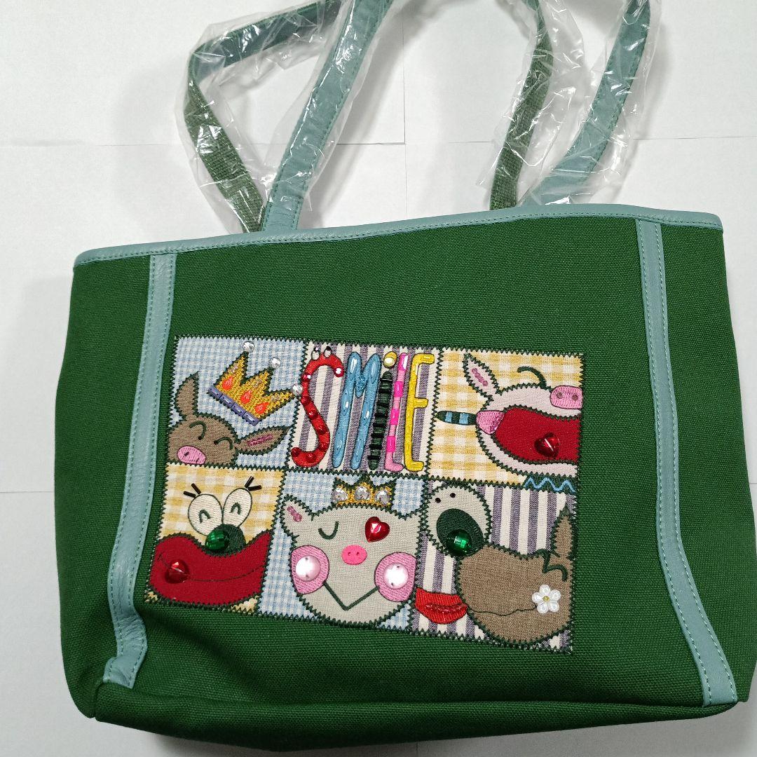 オレボレブラ，緑色 キャラクター刺繍 トートバッグ