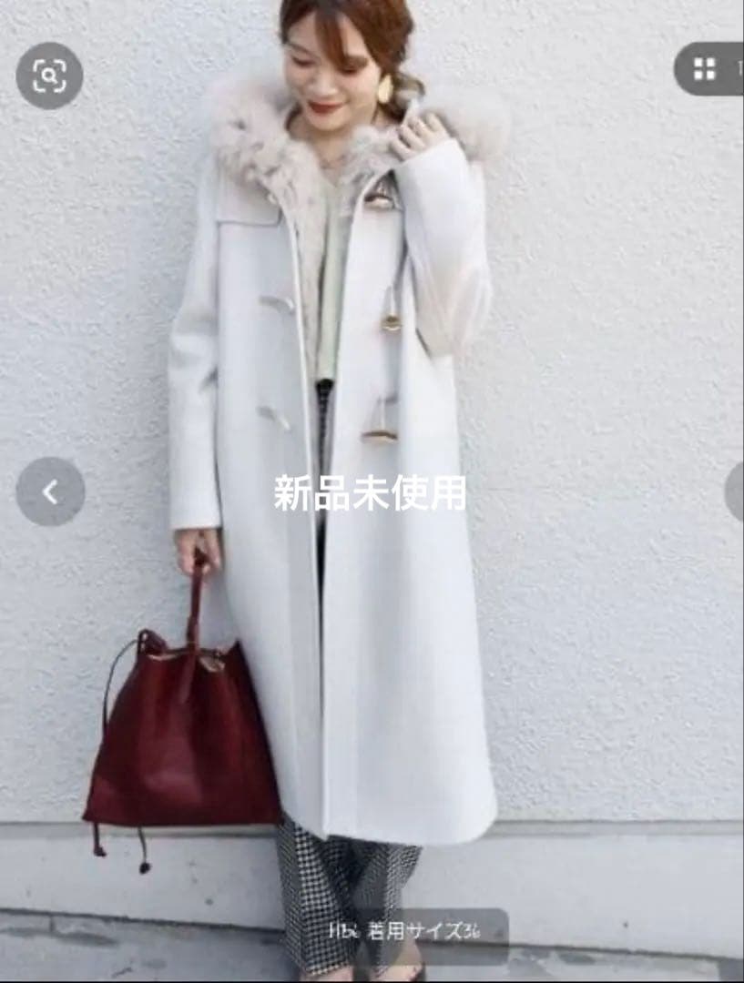 SHIPS ファー付きダッフルコート ホワイト