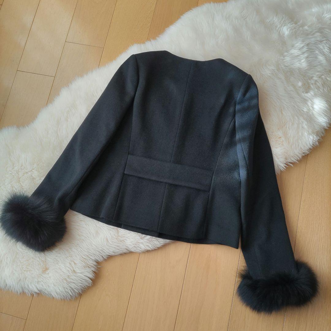 未使用☆38☆FOXファー付☆ノーカラージャケット☆デビュー・ド