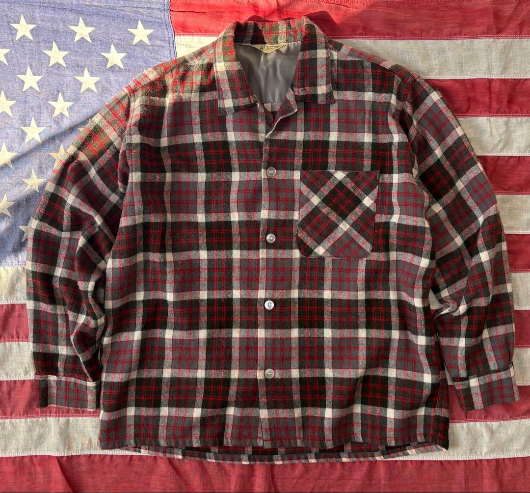 60s ウールシャツ 開襟 チェック vintage オンブレ