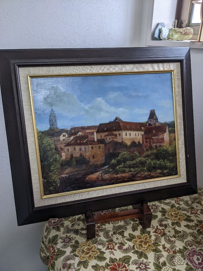 油絵　風景画　テンペラ　チェスキークルムロフ　額込み