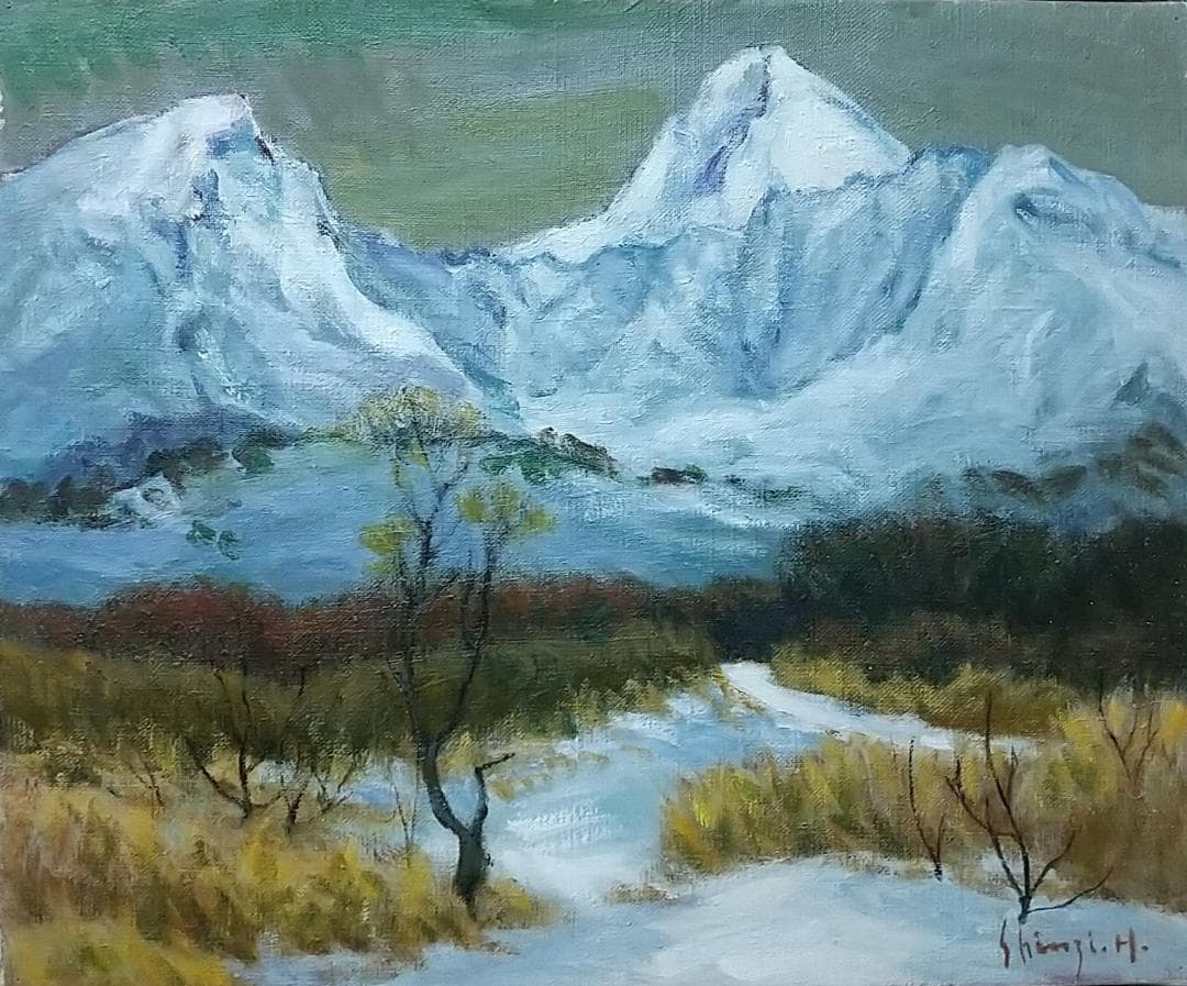 油絵 F8「冬磐梯」絵画 油彩画 風景画 アート 磐梯山