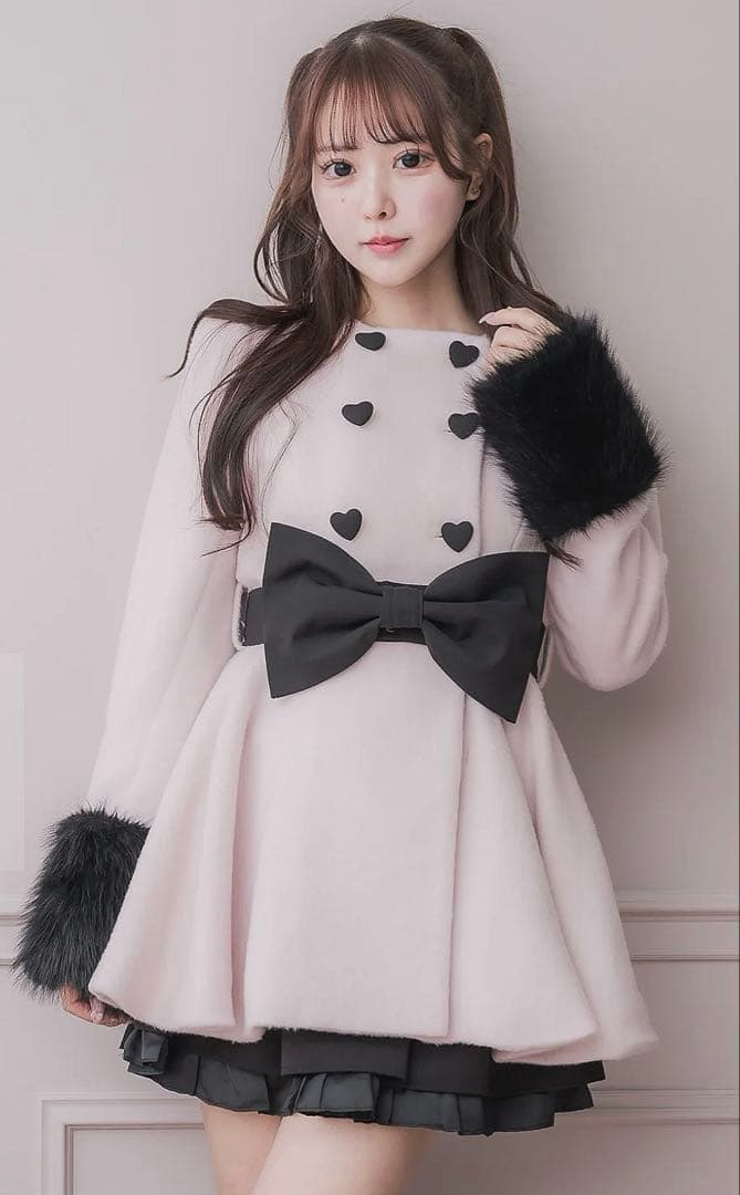 新品　pium ハートボタンリボンベルトシャギーコート　ピンク　ぴうむ