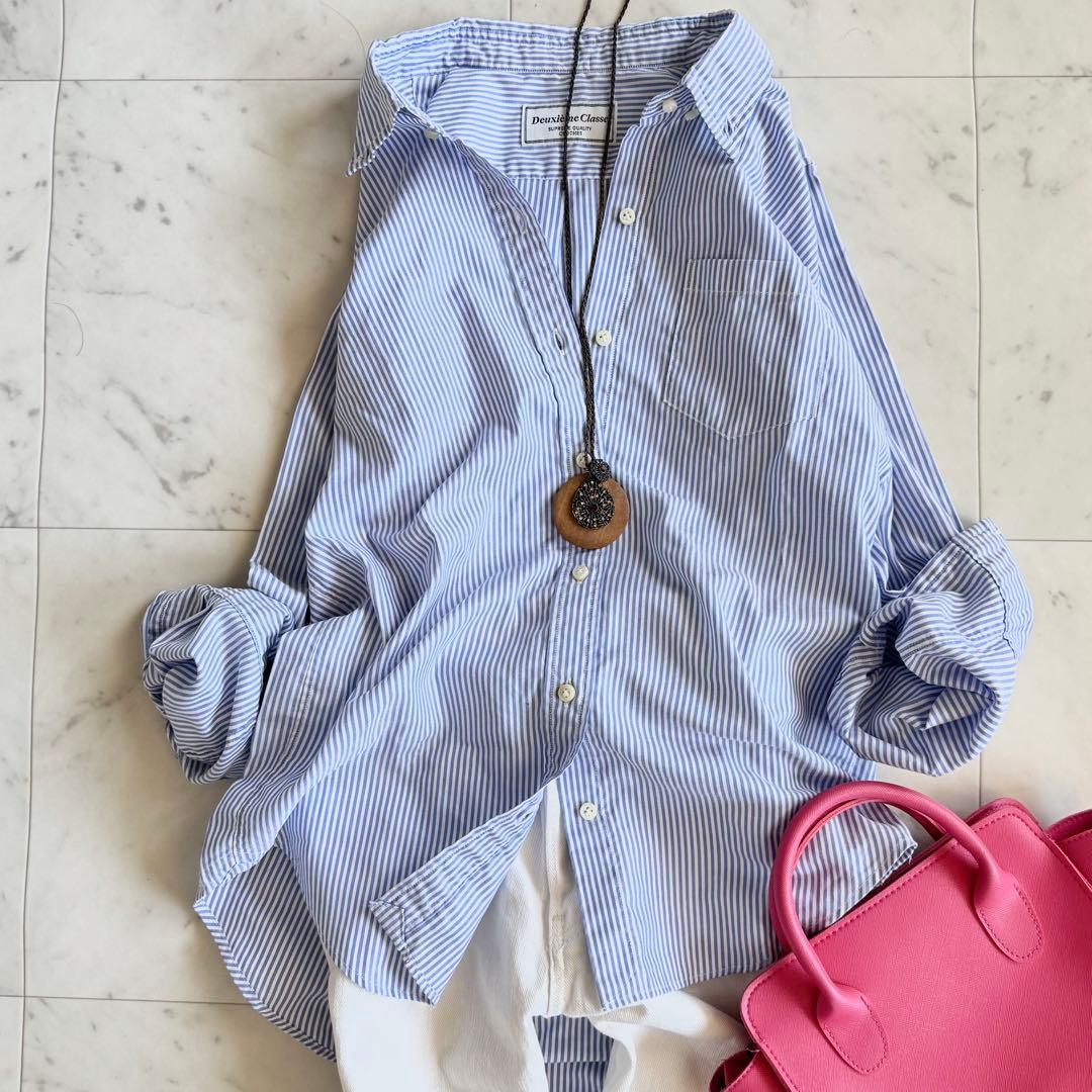 ドゥーズィエムクラス　洗える　コットン100 長袖シャツブラウス　ストライプ リネン100%】Deuxieme Classe ドゥーズィエムクラス 長袖リネンシャツ