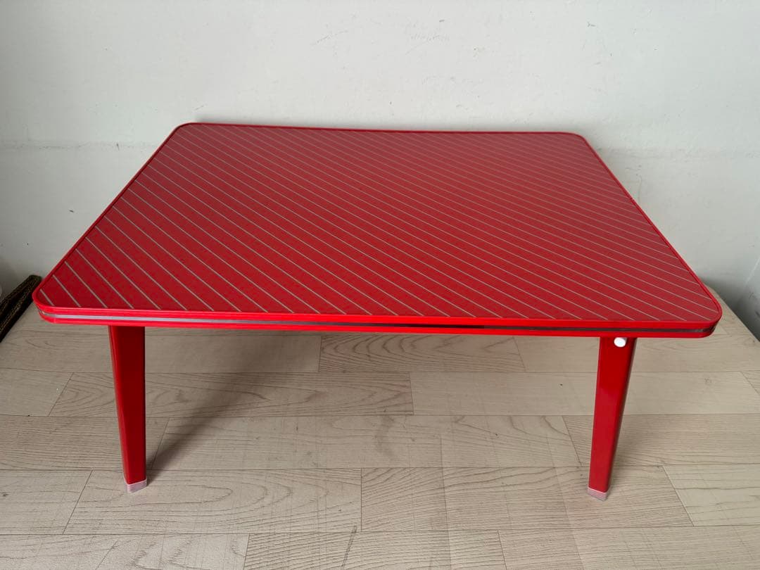 美品 昭和レトロ 折り畳みテーブル 赤 ストライプ - メルカリ