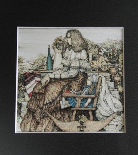 石阪春生、【古い椅子に座った人形（女のいる風景）】、希少な大判額装用画集より